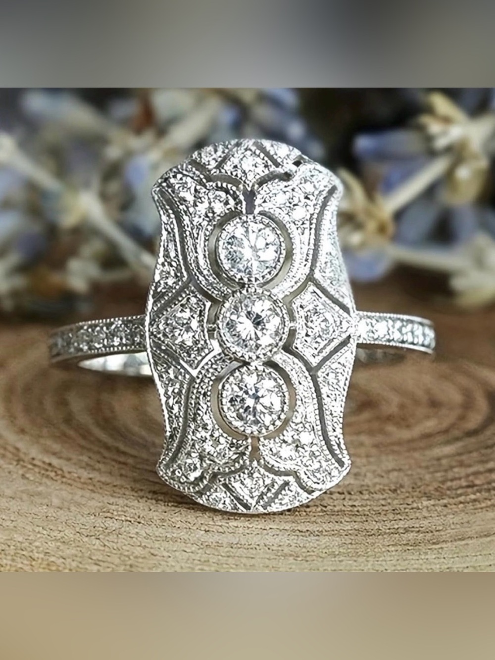 NEW Vintage Inspired Silver & Diamond Ring